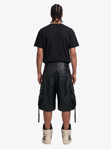 Drawstring Faux Leather Cargo Shorts