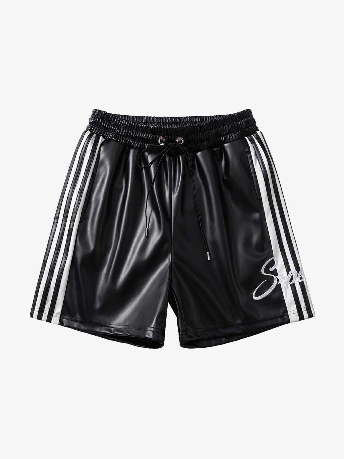 Striped Racing Faux-Leather Shorts 