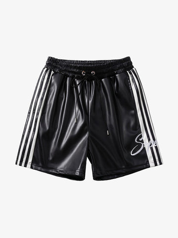 Striped Racing Faux-Leather Shorts 