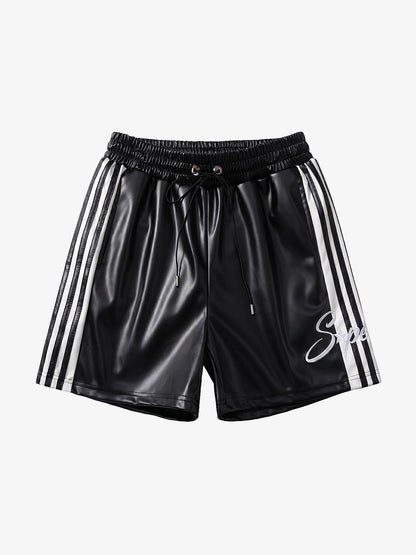 Striped Racing Faux-Leather Shorts 