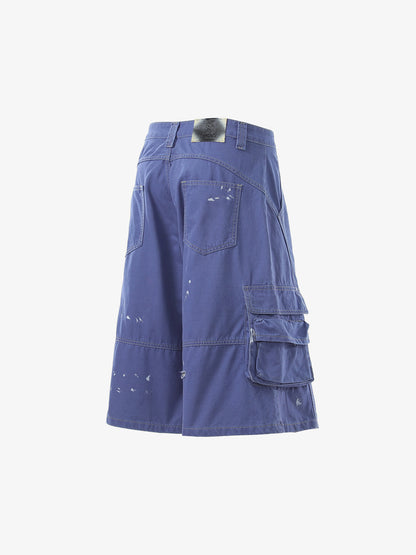 Vintage Distressed Multi Pocket Wide Leg Cargo Shorts