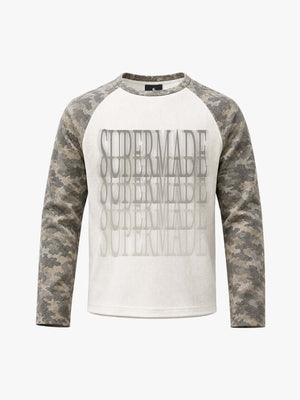 Waffle Knit Camo Raglan T-Shirt with Graphic Print