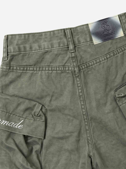 Embroidered Detail Olive Cargo Shorts