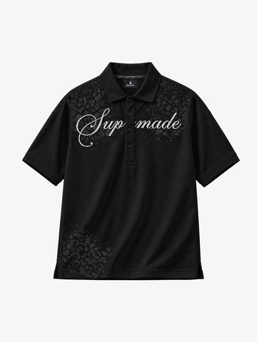 Cotton Polo Shirt with Script Logo and Leopard Print Detail
