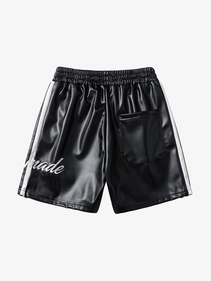 Striped Racing Faux-Leather Shorts 