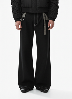Vintage Plaid-Trim Tape-Belt Jeans 