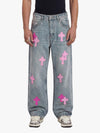 Vintage Washed Cross Patch Straight Leg Denim Jeans - 2605 
