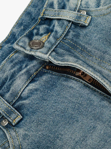 Retro Washed Side Striped Barrel Denim Jeans 