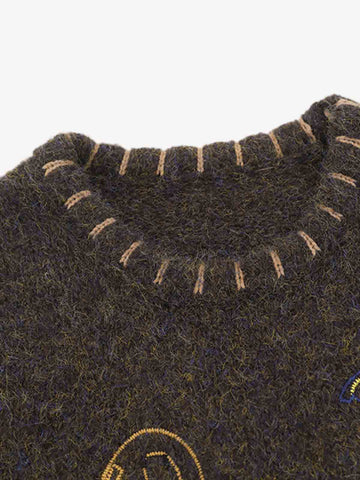 Wool Blend Embroidered Sleeveless Knit Vest with Whimsical Animal Motifs and Artistic Stitching Details 