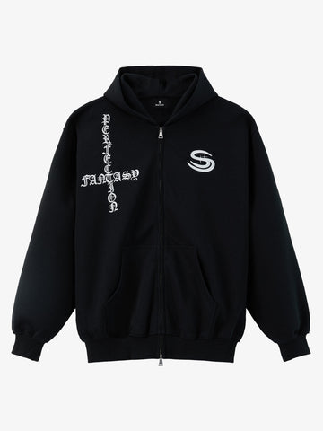 Gothic Letter Cross Embroidery Zip Up Hoodie and Sweatpants Set 
