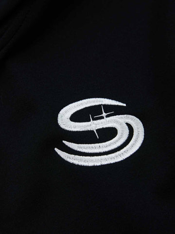 Gothic Letter Cross Embroidery Zip Up Hoodie and Sweatpants Set 