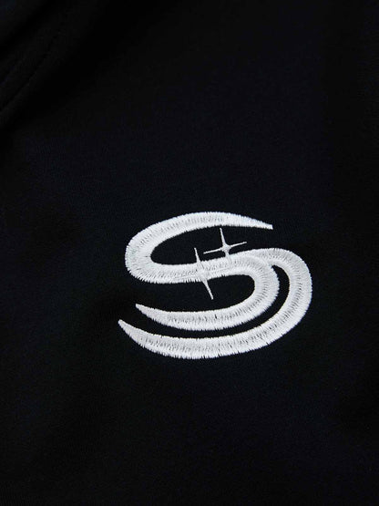 Gothic Letter Cross Embroidery Zip Up Hoodie and Sweatpants Set 