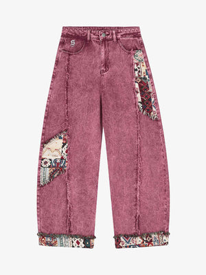 Boho Tapestry Patch Denim Jeans