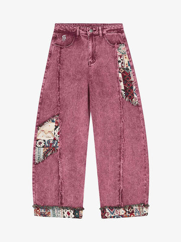 Boho Tapestry Patch Denim Jeans