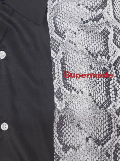 Snakeskin Patchwork Button-Up Shirt