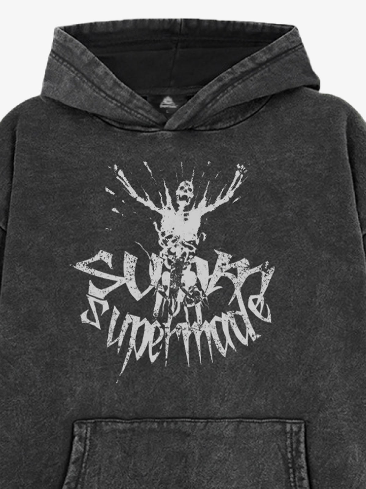 Gothic Devil Graphic Washed Hoodie 