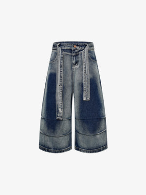 Belted Curved Seam Wide Leg Jorts