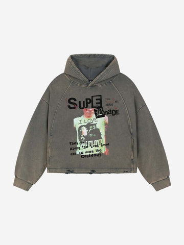 Band Graphic Washed Distressed Hoodie