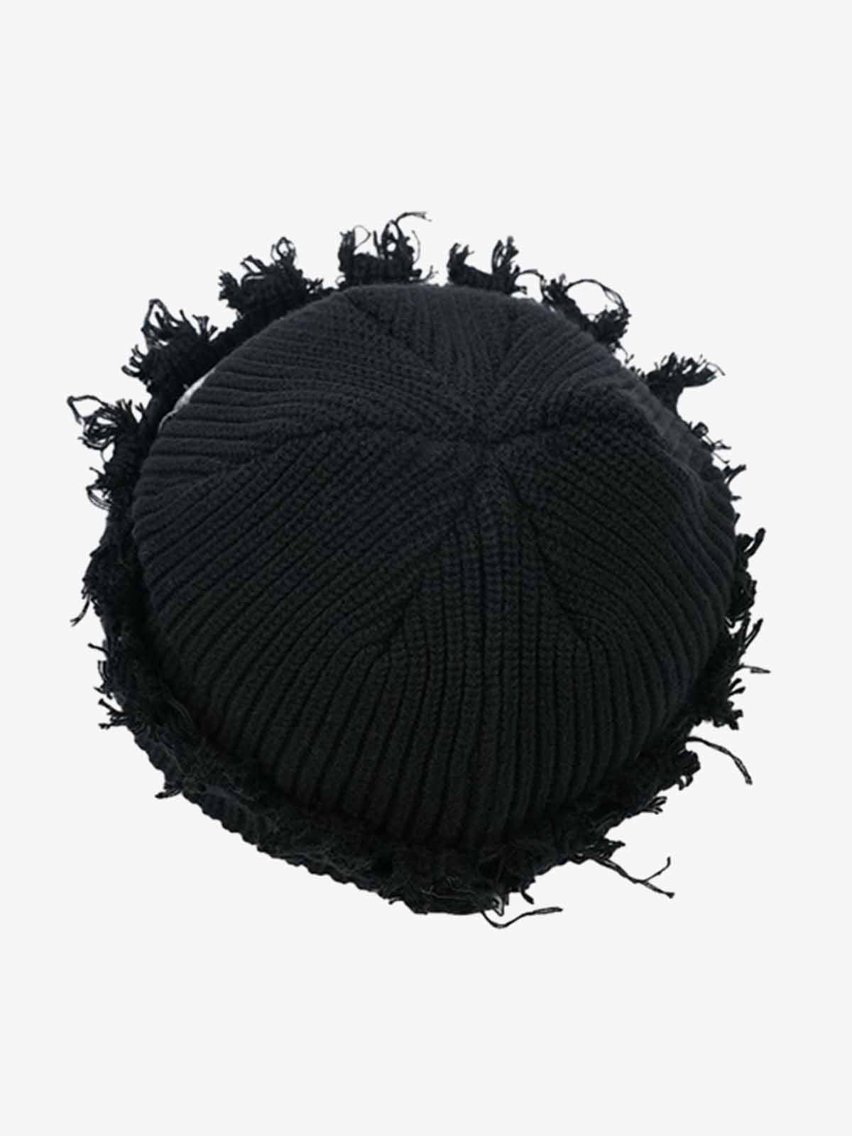Distressed Denim Patchwork Beanie 