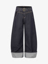 Thesupermade Raw Denim Rhinestone Turn-up Baggy Jeans