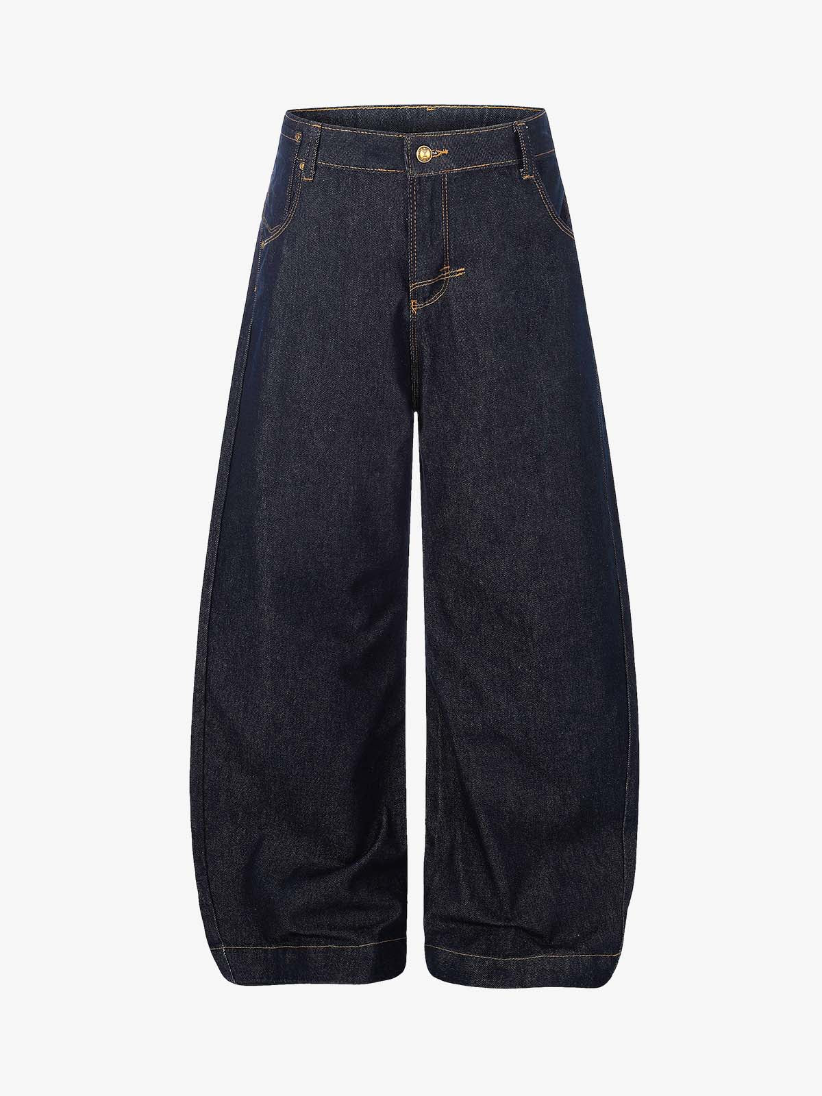 Raw Denim Straight-Leg Jeans – High-Rise Selvedge Cotton with Copper Rivets