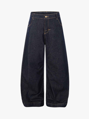 Raw Denim Straight-Leg Jeans – High-Rise Selvedge Cotton with Copper Rivets