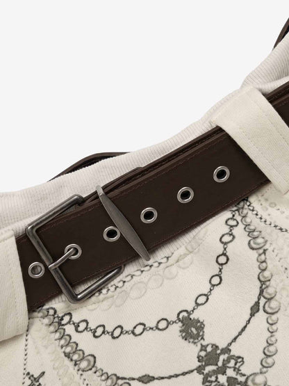 Necklace Graphic Belt Detail Off-Shoulder Sweatshirt