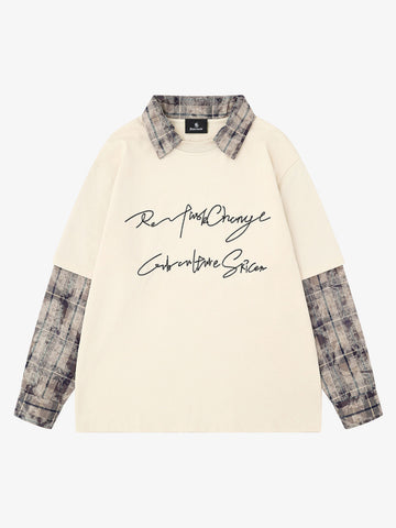 Plaid Patchwork Graphic Long Sleeve Tee