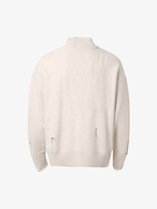 Heavy Cut Turtleneck Cardigan Zipper Sweater 