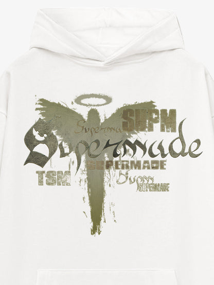 Vintage Washed Angel Halo Distressed Letter Graphic Hoodie 