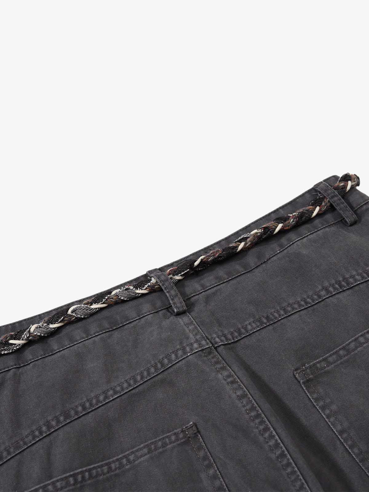 Washed Cargo Webbing Barrel Pants 