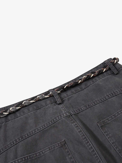 Washed Cargo Webbing Barrel Pants 