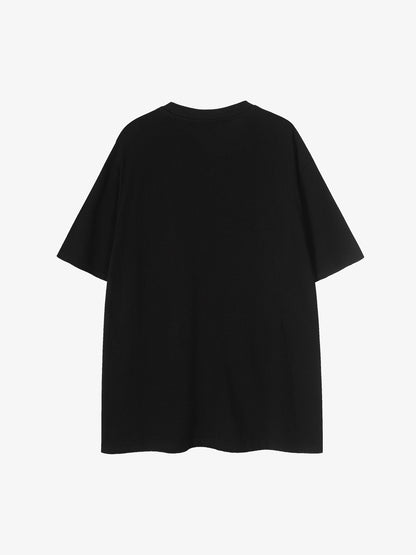 Black Cotton T-Shirt with Red Gradient Panel – Short Sleeve Streetwear Tee