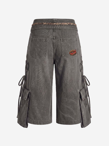 Turned-Waist Utility Wide-Leg Jeans