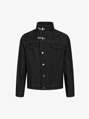 Stand Collar Clasp Detail Denim Jacket 