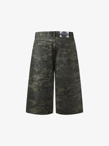 Camo Perforated Cargo Shorts – Wide-Leg Cotton Blend Utility Shorts