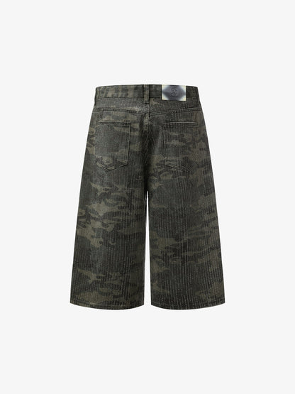 Camo Perforated Cargo Shorts – Wide-Leg Cotton Blend Utility Shorts