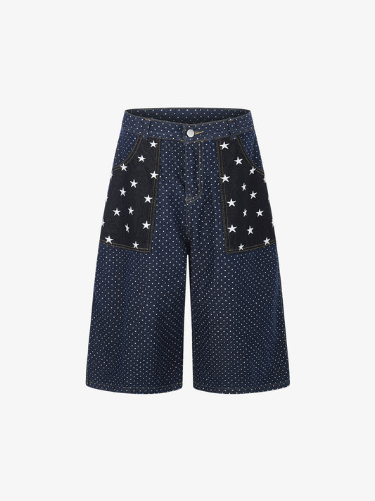 Star Embroidered Polka Dot Jeans