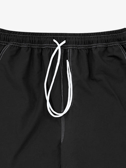 Minimalist Contrast Stitch Drawstring Shorts