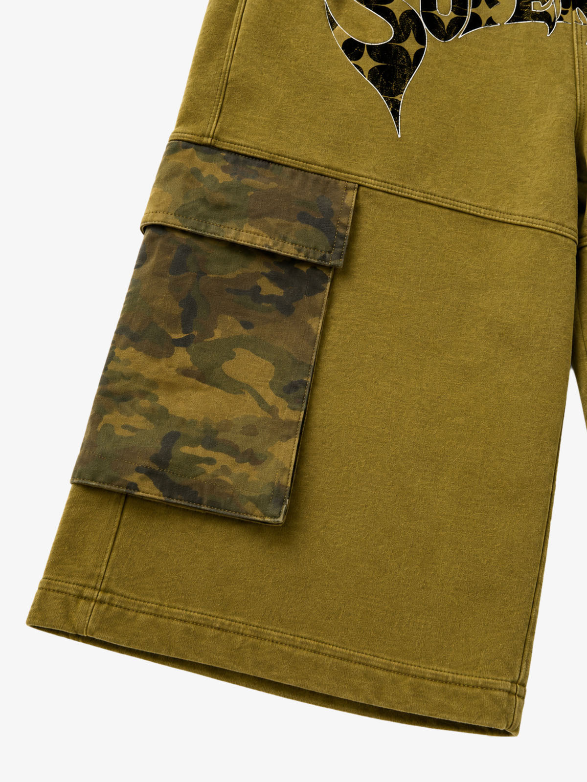 Camo Paneled Distressed Cropped Sweatpants