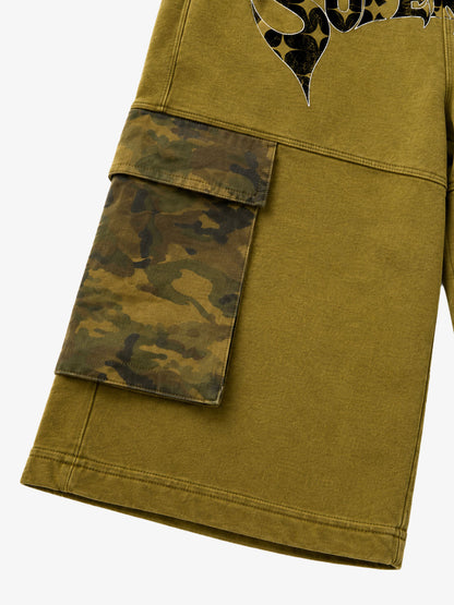 Camo Paneled Distressed Cropped Sweatpants