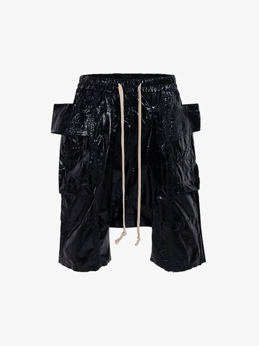 Glossy Faux Leather Cargo Shorts