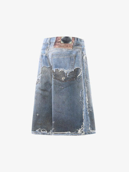 Retro Deconstructed Denim Shorts