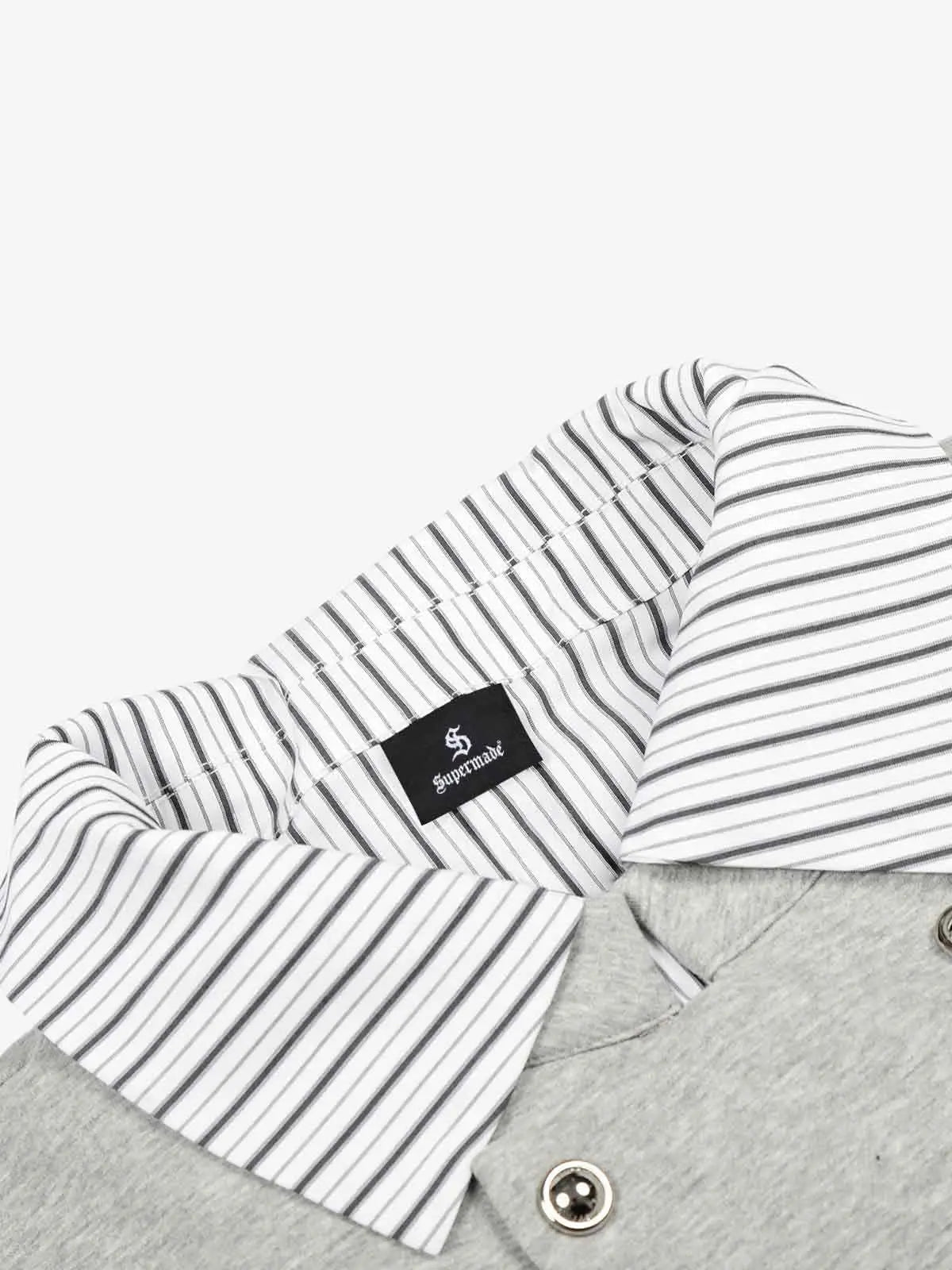 Button Detail Striped Panel Faux Layered Jacket 