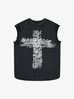 Letter Cross Graphic Distressed Tank Top