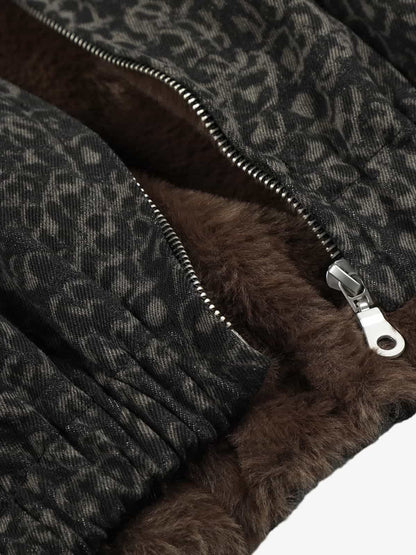 Vintage Leopard Print Fleece Zip Up Vest 