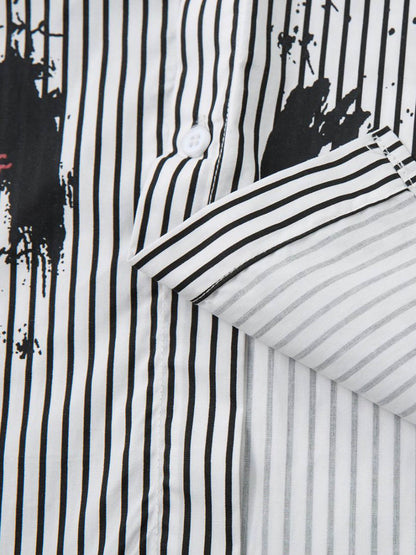 Street Dark Faux Two-Piece Striped Shirt - 2514 