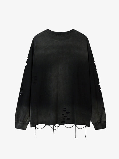 Gradient Washed Ripped Casual Sweatshirt 