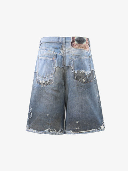 Retro Deconstructed Denim Shorts