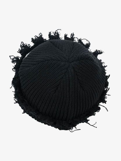 Distressed Denim Patchwork Beanie 